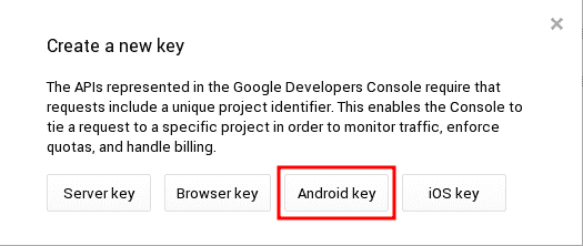 botón android key console developers google