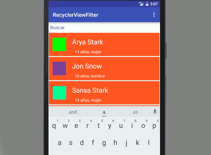 Creando un filtro para los RecycleView en Android