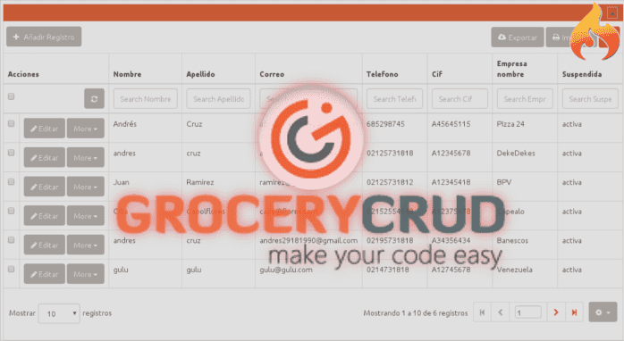 Creando nuestro CRUD con grocery CRUD y CodeIgniter 3
