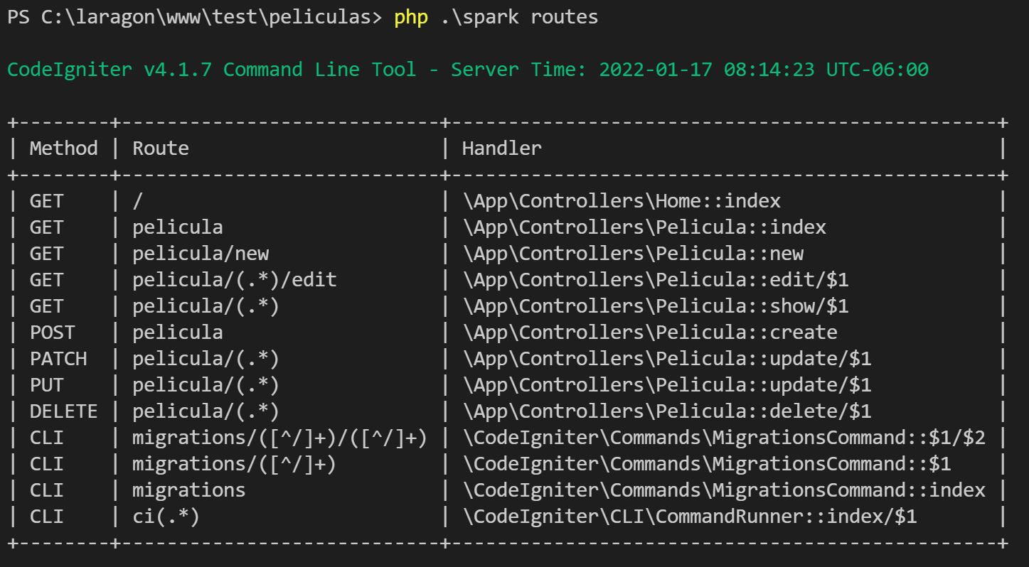 php spark routes con rutas manuales