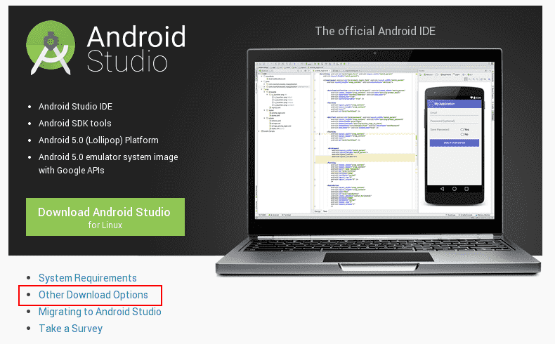muestro la pagina en donde descargamos el adt-bundle android adt bundle download