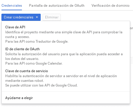 Crear credenciales google