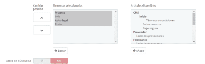 Formulario para configurar el menu prestashop Formulario para configurar el menu prestashop