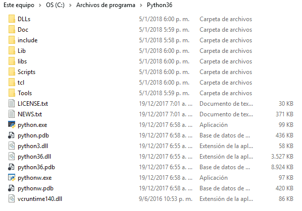 ruta instalación python