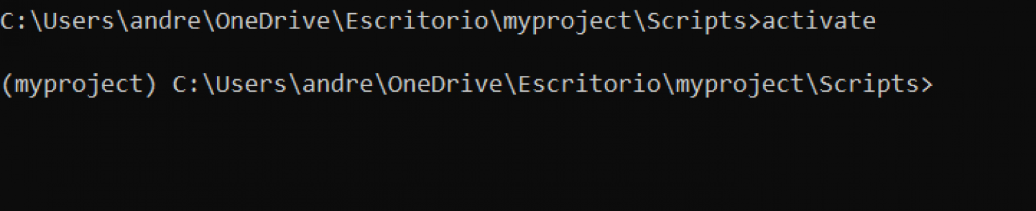 venv activado en terminal o CMD