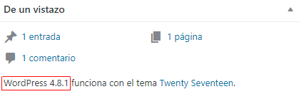 caja de versión de wordpress